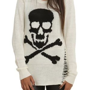 Hot topic cream skull distressed sweater